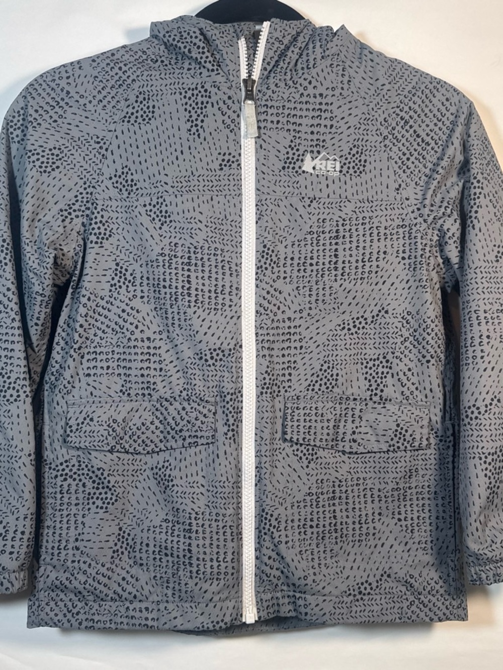 REI Co-op Rainwall Rain Jacket Boys Size 8 Waterproof Gray Print